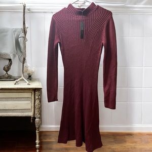 Tahari Red Ribbed Mock Neck Long Sleeve Dress